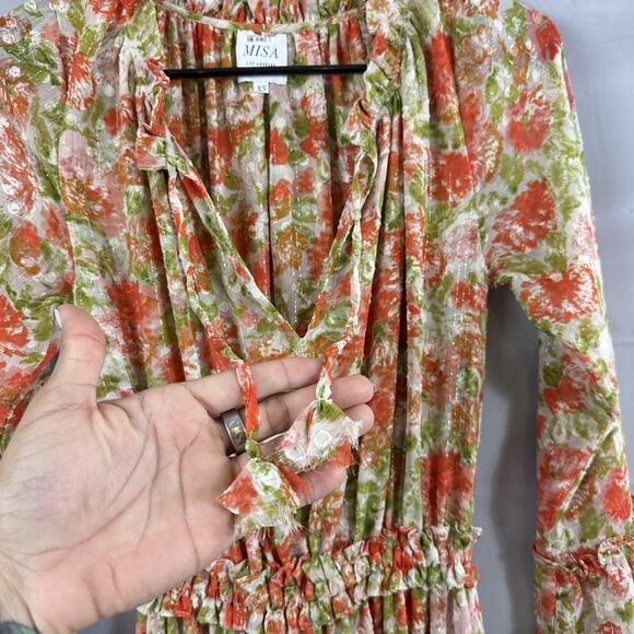 Misa Los Angeles Dress Women XS Lucinda Floral Maxi Ruffle Tiered Boho Chic Flow - Picture 8 of 15
